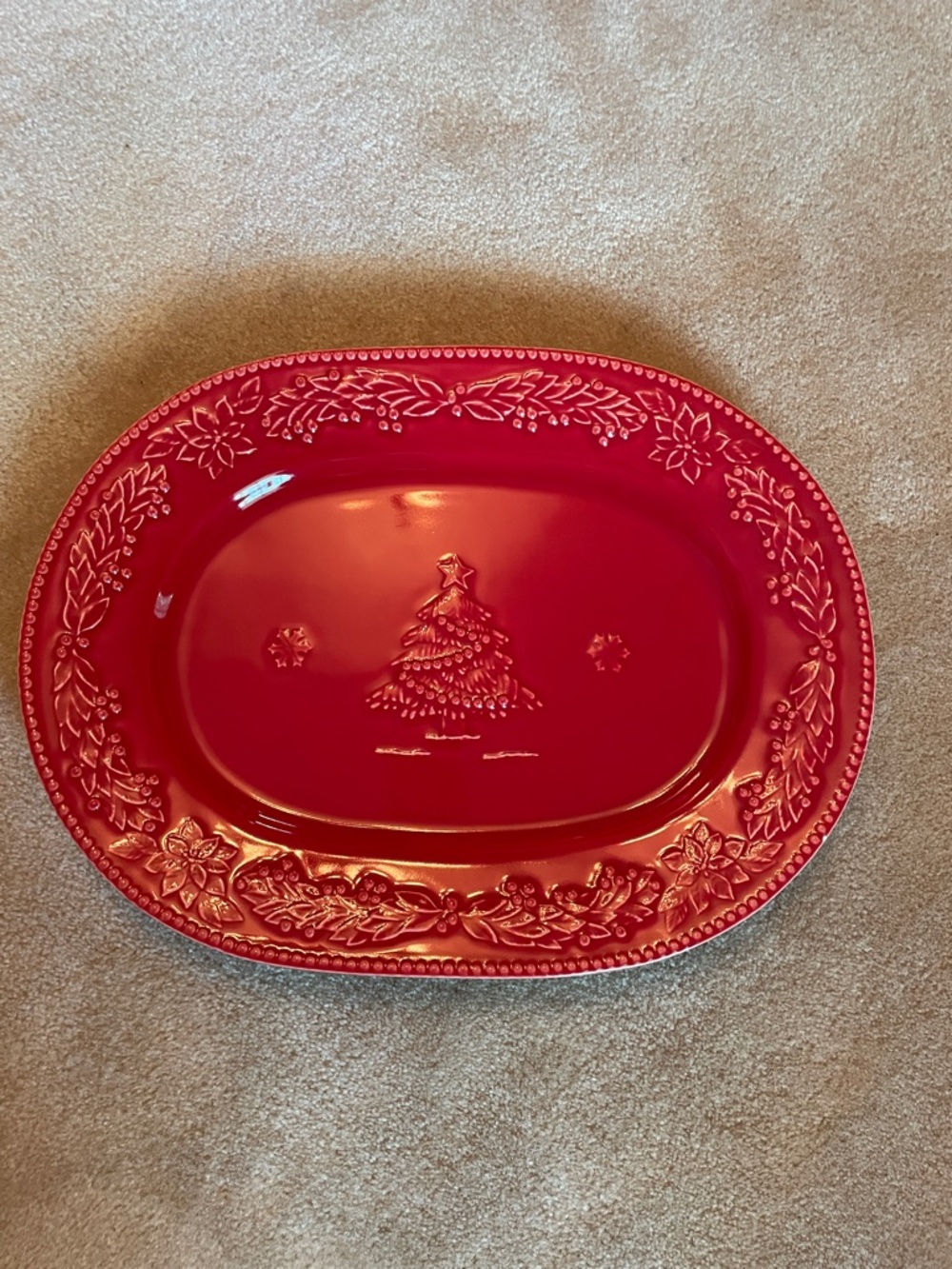 Bordallo Pinheiro Poinsettias and Christmas Tree Platter